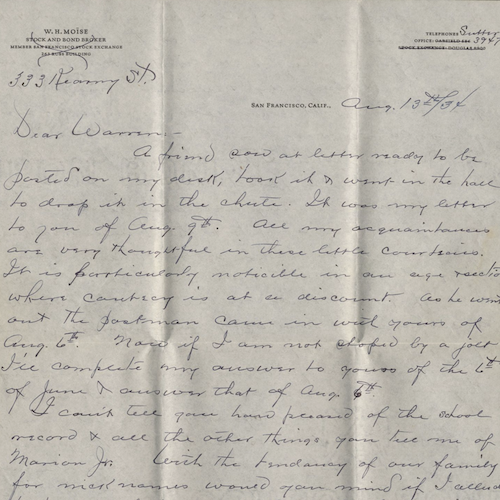 Warren Hubert Moise Letters, 1933-1939